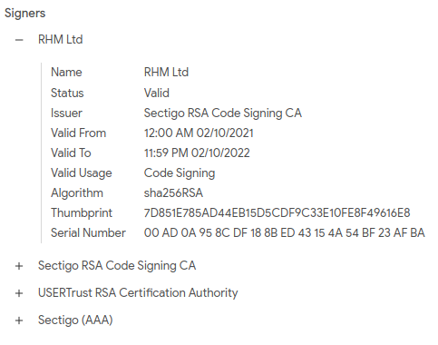 Fig. 21: Signed DarkSide Ransomware sample