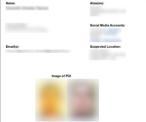 Figure 7. Details of a person suspected of threatening multiple organizations