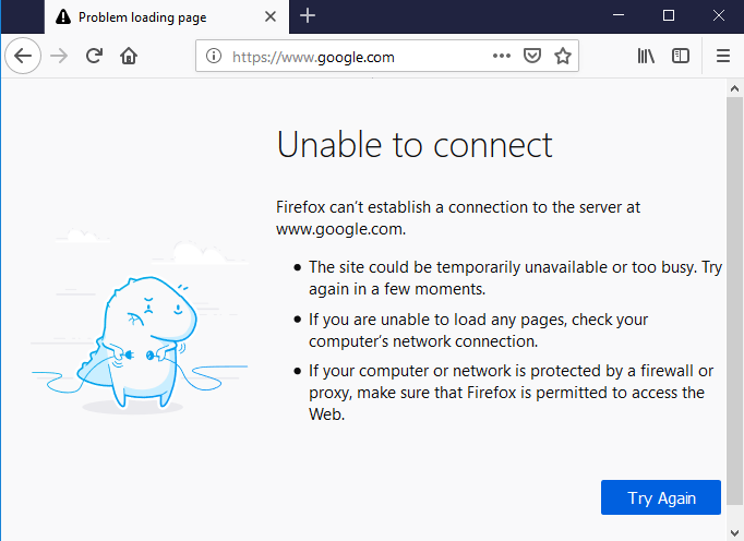 Figure 5 - "Unable to connect" screenshot